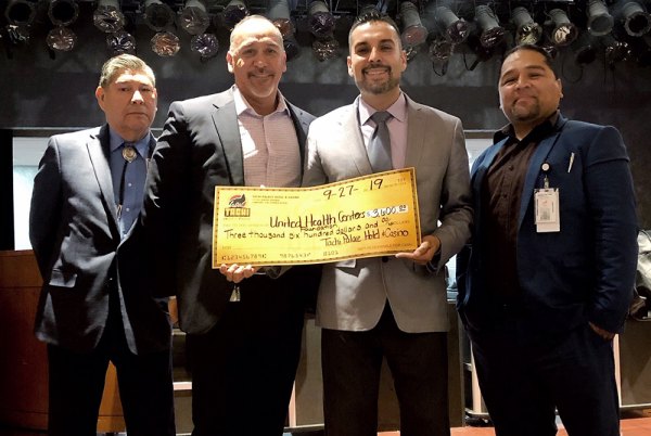 Left to right, Tribal Chair Leo Sisco, Asst. General Manager Bill Davis, Pedro Santana, Foundation manager, Marketing Director Rogelio Morales.